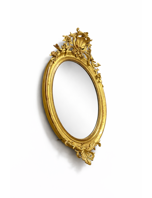Specchiera ovale epoca '800 francese , specchio al mercurio con intagli
