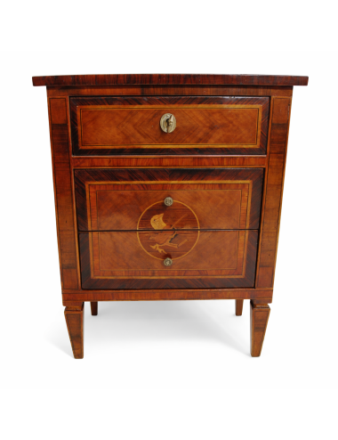 Mobiletto intarsiato bois de roses moderno con tre cassetti