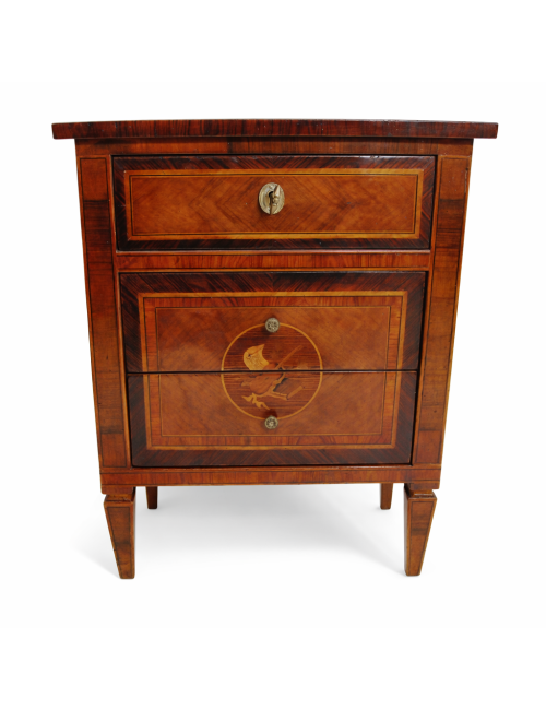 Mobiletto intarsiato bois de roses moderno con tre cassetti
