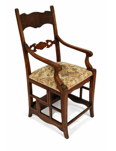 Poltrona del 1800, apribile scala, da biblioteca. Sedile imbottito con struttura in legno di noce