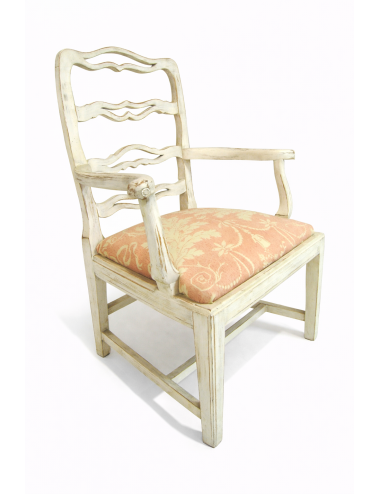 2 Poltrone moderne in faggiolaccate bianco decapate, moderne, stile provenzale, con sedile imbottito.