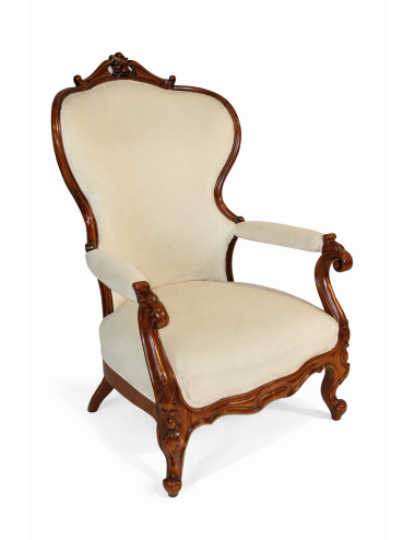 2 Poltrone (una coppia) imbottite/Bergere con tessuto bianco in stile Luigi Filippo