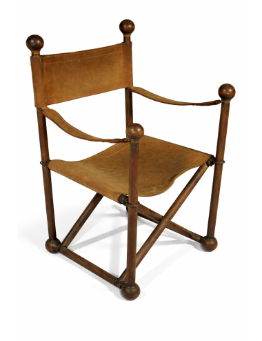 L 92 - wood/leather/brass director's folding armchair