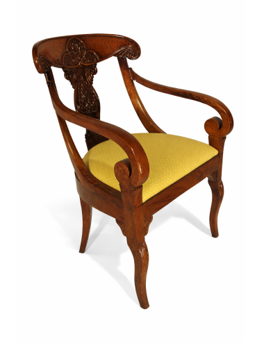 Poltrona comoda italiana in noce con sedile imbottito 1830