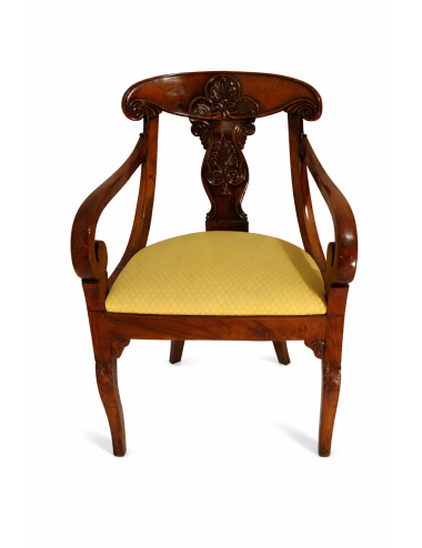 Poltrona comoda italiana in noce con sedile imbottito 1830