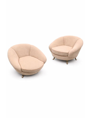 2 poltrone Mod.simile a GIO'PONTI moderne, con gambe modanate in ottone Anni '50