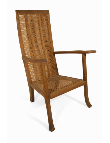 5 poltrone moderne con schienale alto in paglia e sedile impagliati. Stile Decò
