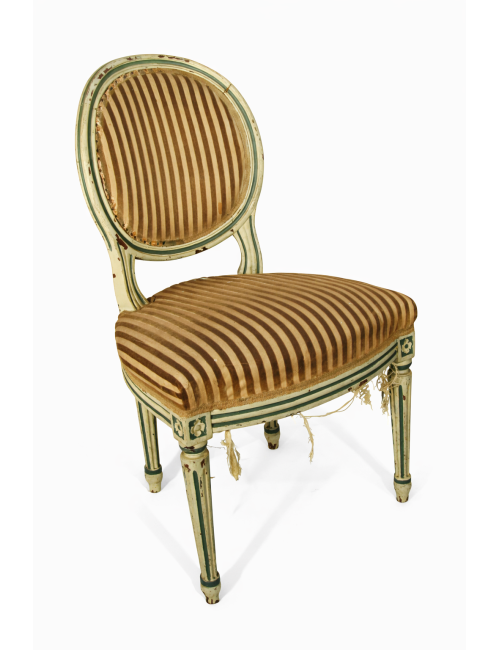 Poltrone moderne a righe a medaglione con gambe scanalate. Stile Luigi XVI