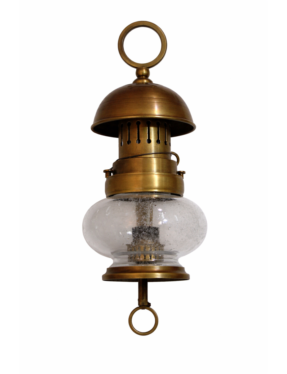 Burnished brass wall sconces with modern glass