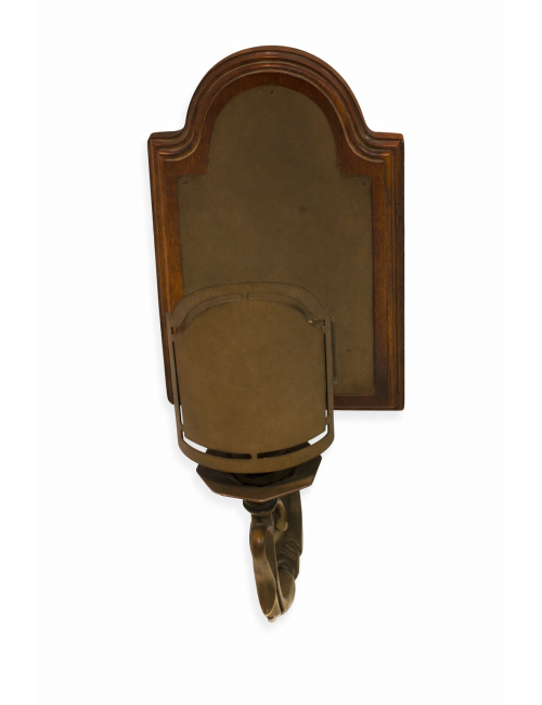 2 different modern wood and brass + glass wall sconces