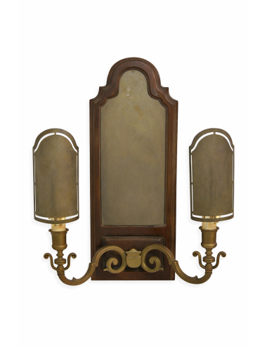2 different modern wood and brass + glass wall sconces