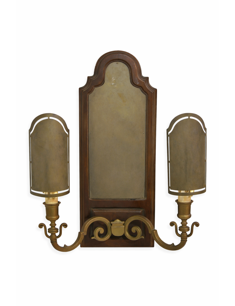 2 different modern wood and brass + glass wall sconces