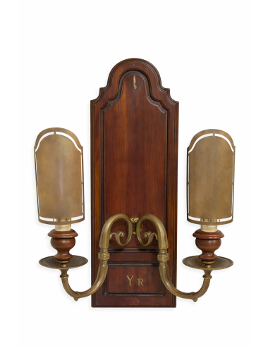 2 different modern wood and brass + glass wall sconces