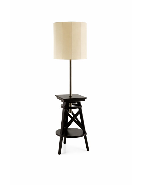 Wooden floor lamp with modern lampshade