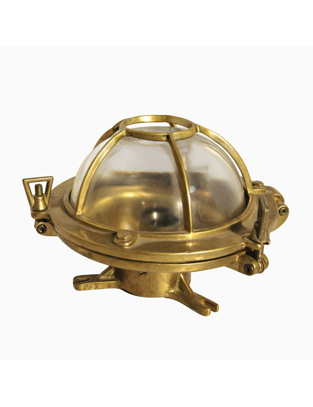 Lampada in ottone, design che richiama l'ambito nautico o industriale