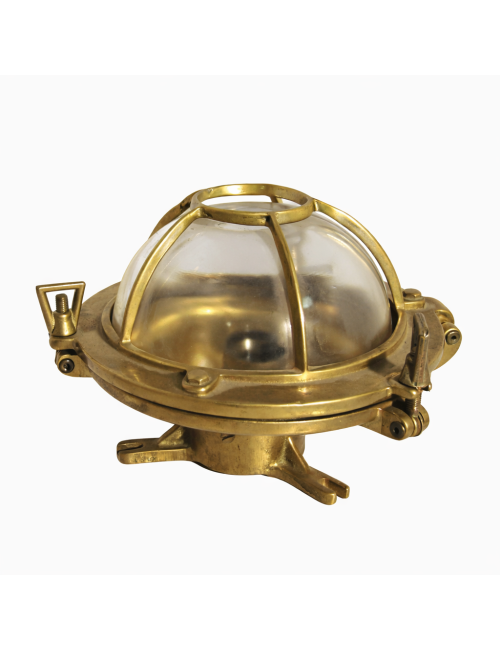 Lampada in ottone, design che richiama l'ambito nautico o industriale