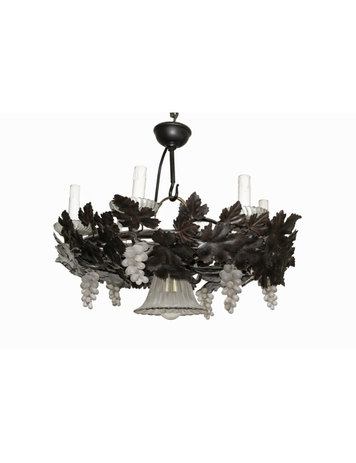 Iron/rust + modern crystal chandelier