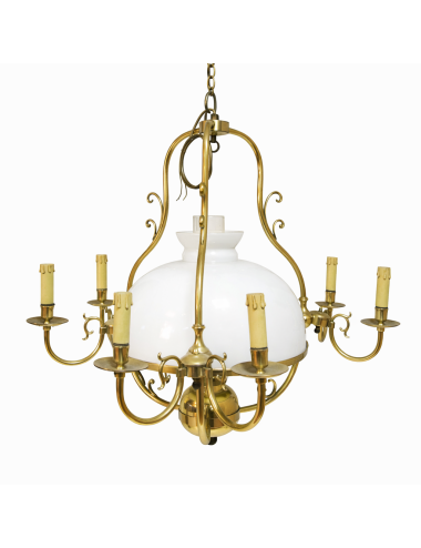 Lampadario a sospensione in ottone, stile classico con elementi decorativi eleganti