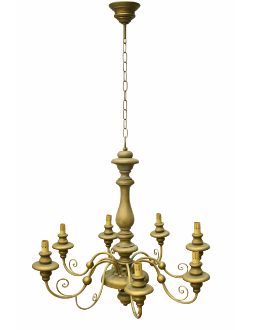 Modern 8-light golden wooden chandelier