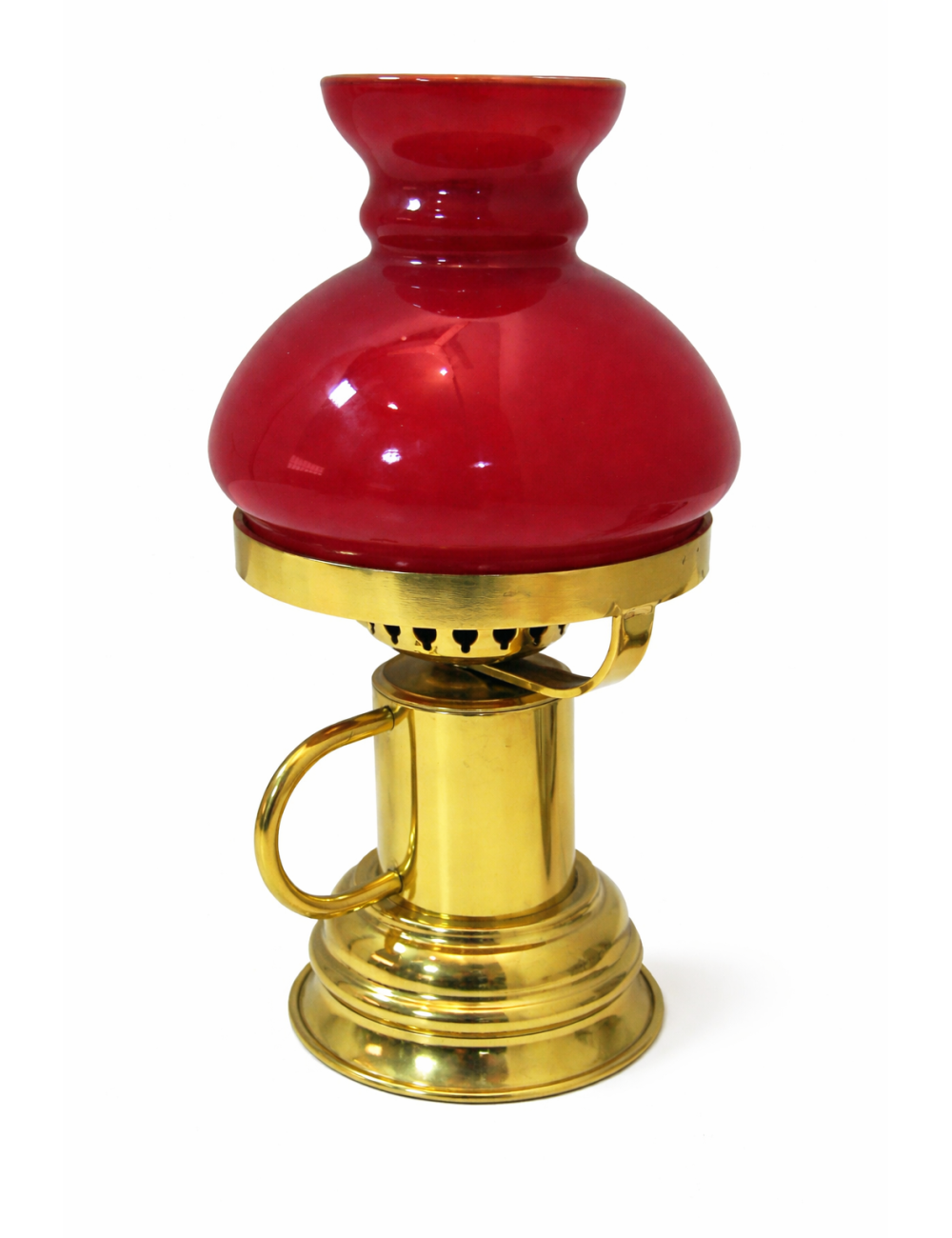 Lampada da tavolo in stile classico con base in ottone e diffusore in vetro  color rosso
