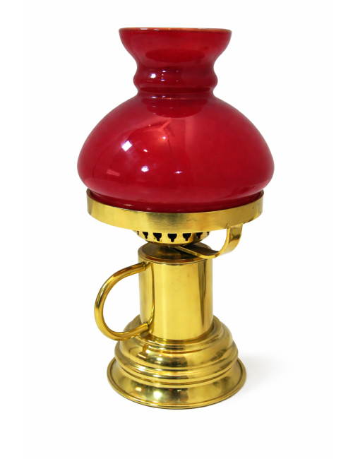 Lampada da tavolo in stile classico con base in ottone e diffusore in vetro  color rosso