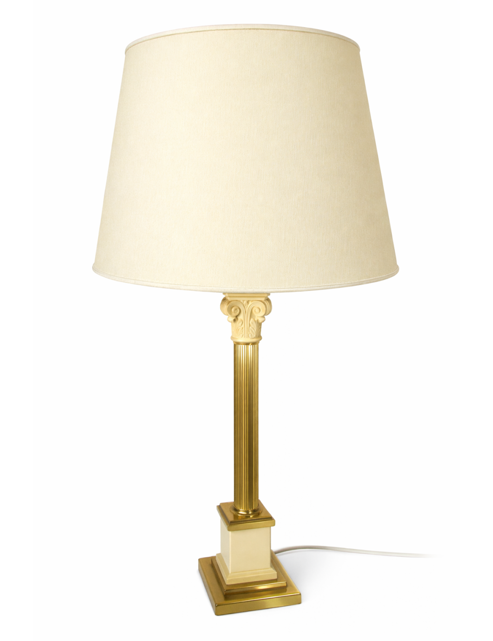 Beige + modern brass column lamp