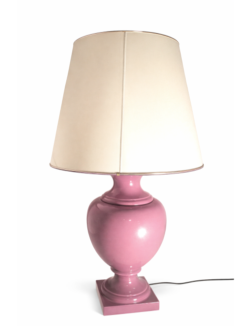 Lampada in ceramica smaltata con paralume moderno in seta