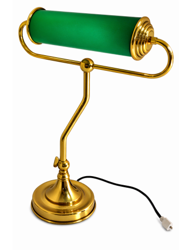 Lampada da tavolo di tipo direzionale con struttura in ottone e diffusore di colore verde opaco