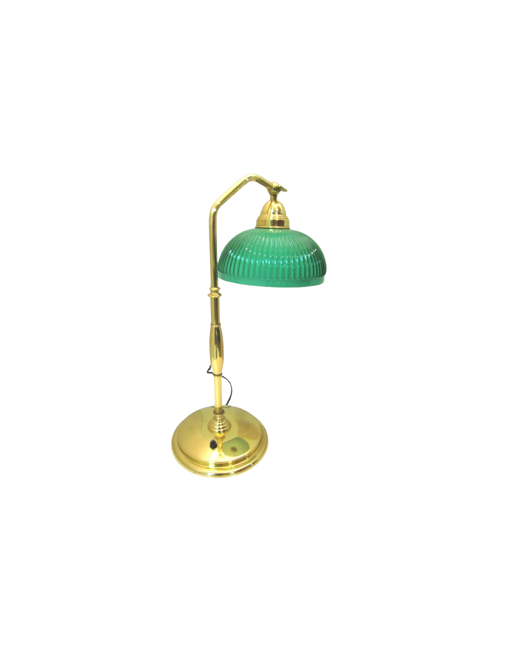 Lampada da tavolo con uno stile classico da studio, struttura in metallo con finitura dorata e paralume in vetro verde