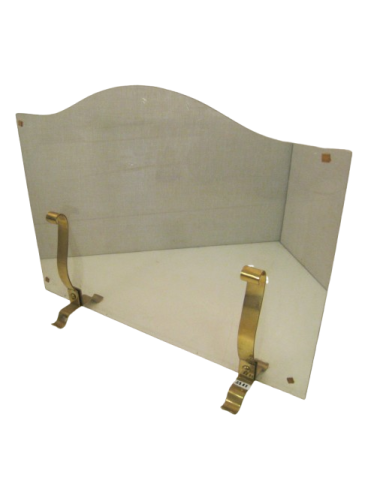 Parascintille da camino in vetro con supporti in ottone