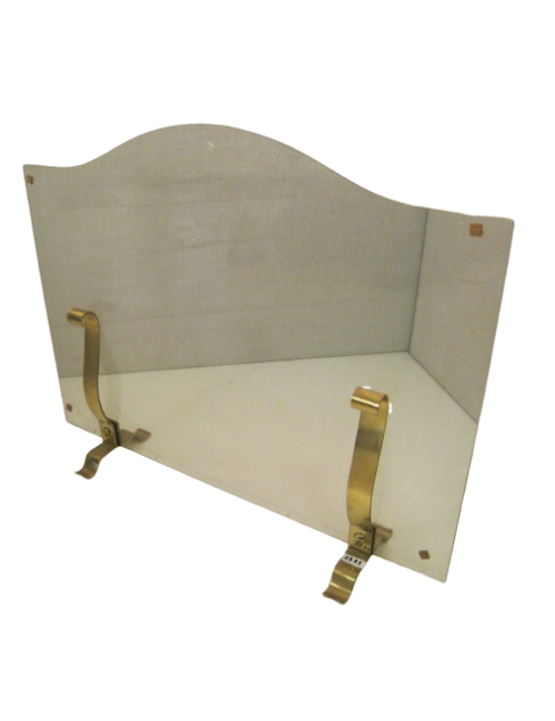 Parascintille da camino in vetro con supporti in ottone