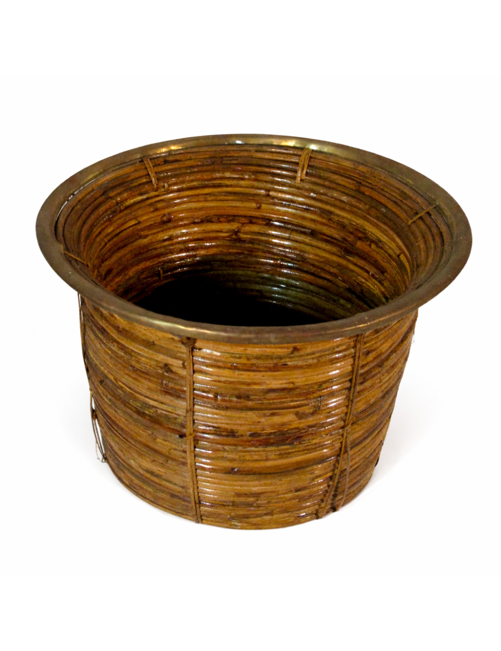 Portavaso in rattan con bordo superiore in ottone