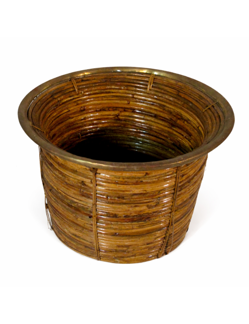 Portavaso in rattan con bordo superiore in ottone