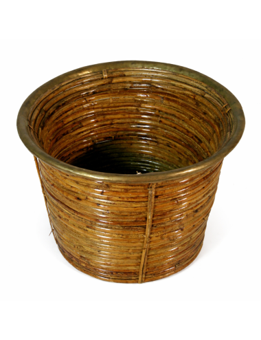 Portavaso in rattan con bordo superiore in ottone