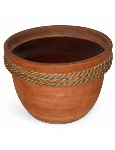 Vaso in terracotta dalla forma ampia e arrotondata, finitura color cotto naturale