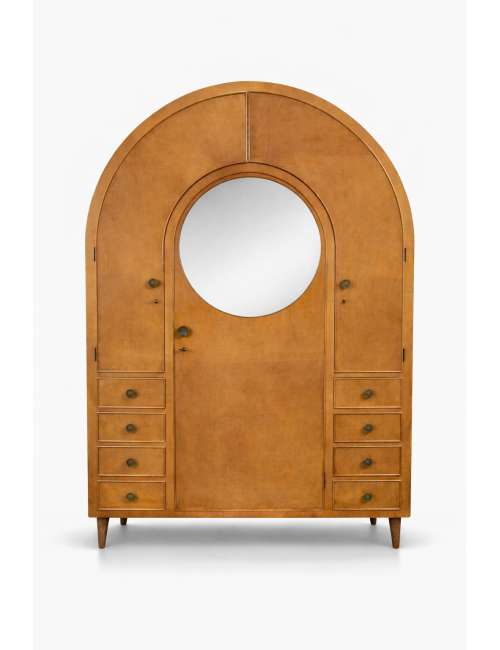 Armadio guardaroba dal design elegante, con struttura ad arco, stile Decò