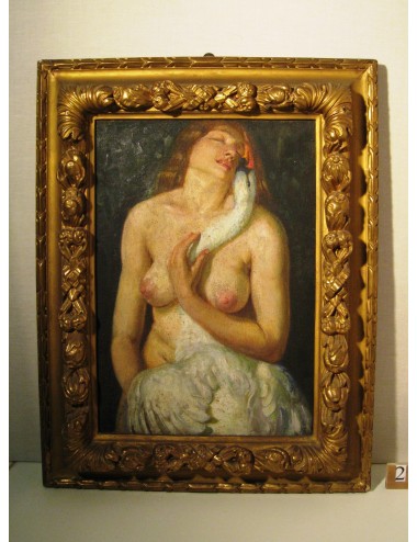 Painting - Leda with swan signature illegible