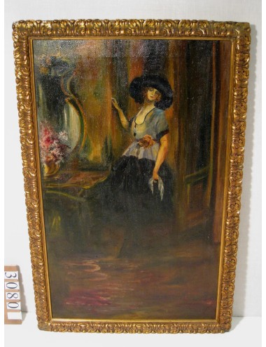 Black lady painting illegible signature