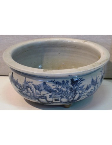 2 Cream/blue Cachepots (one pair)