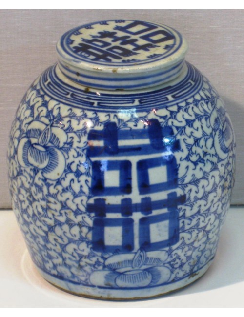 Vase with lid white/blue