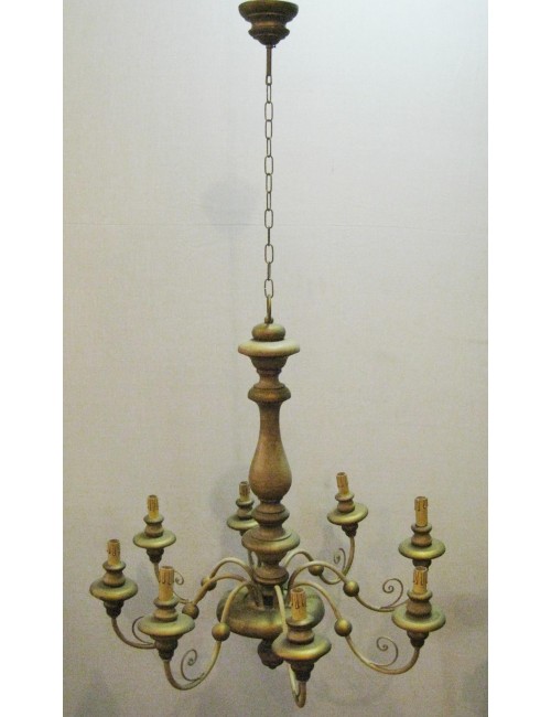 Lampadario moderno a 8 luci in legno dorato