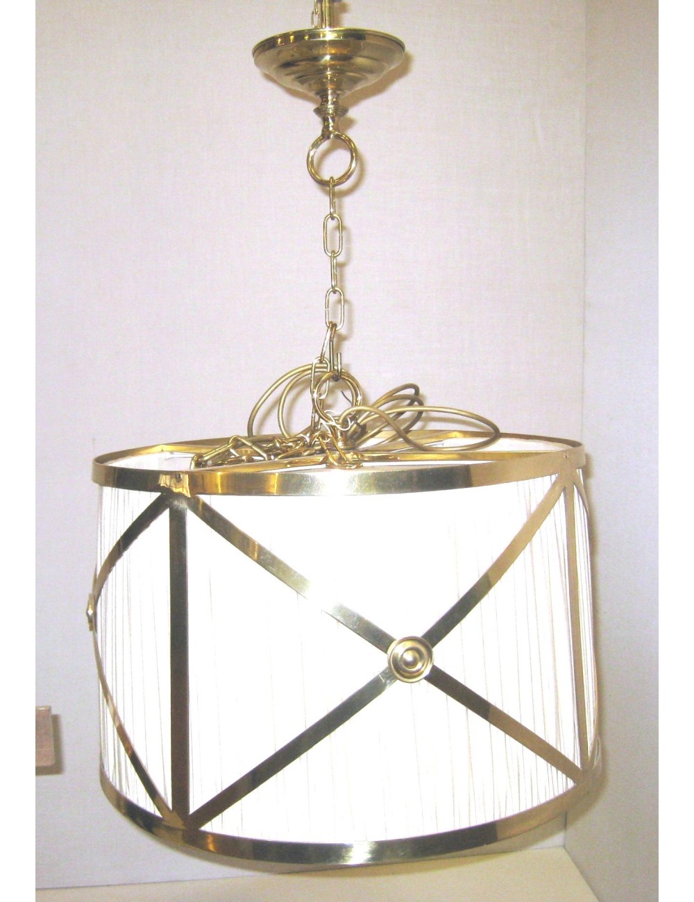 2 lampadari moderni in ottone e tela L92