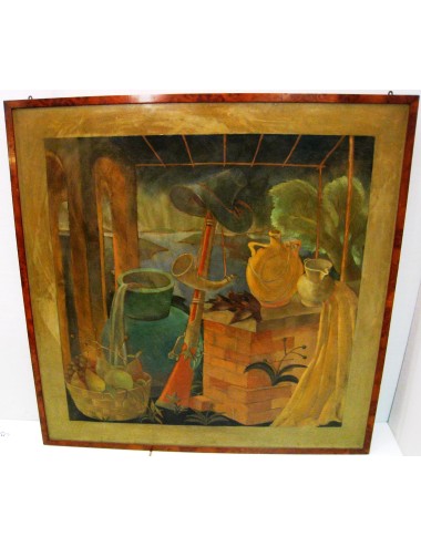 Deco 'still life' painting illegible signature