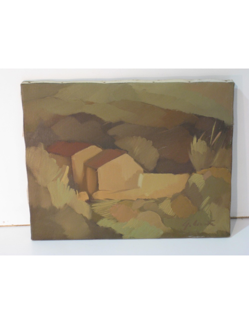 Oil painting 'houses among the fields' undeciphered signature Oil painting 'houses among the fields' undeciphered signature