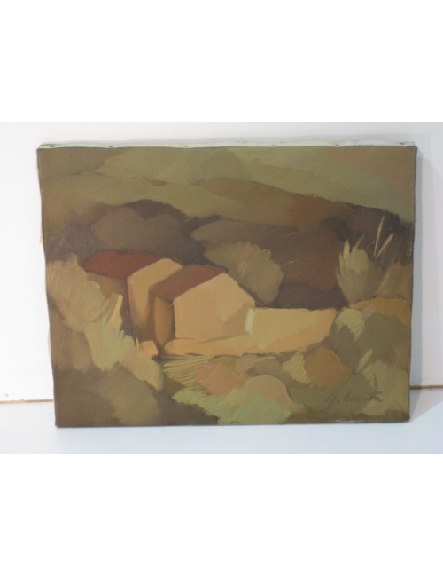 Oil painting 'houses among the fields' undeciphered signature