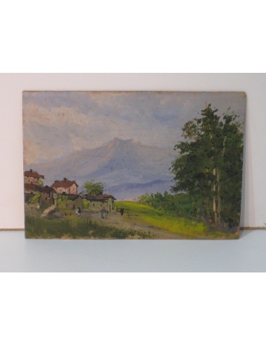 Pittura a olio " case di montagna " firma non decifrata