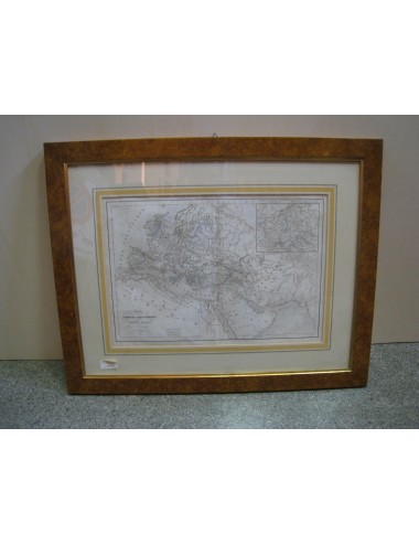 2 stampe di mappe in cornice di radica