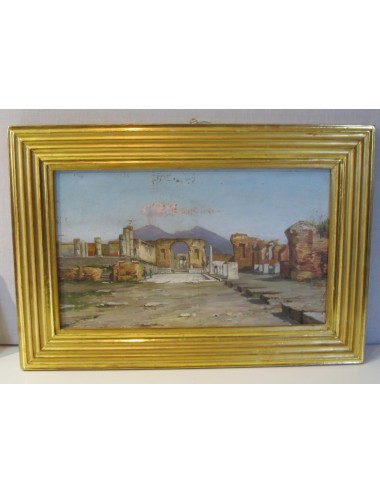 Pittura "veduta di Pompei" firma illeggibile