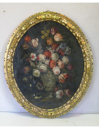 2 Oval 'flower' paintings with frames (one pair)