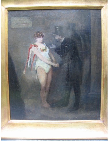 Painting 'man with bowler hat and woman' illegible signature